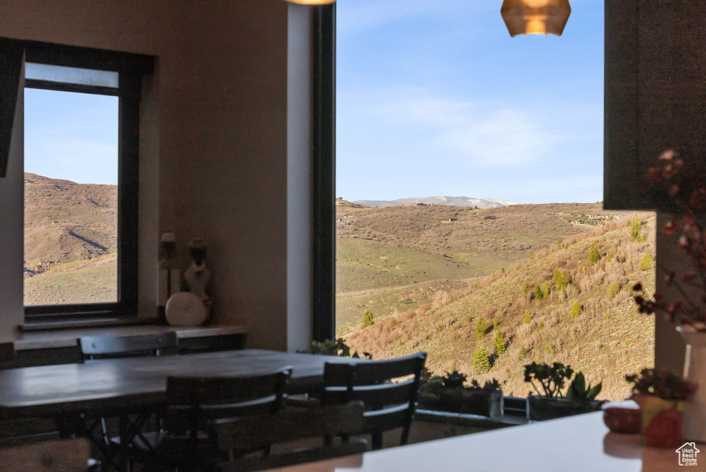 Dining space with a mountain view