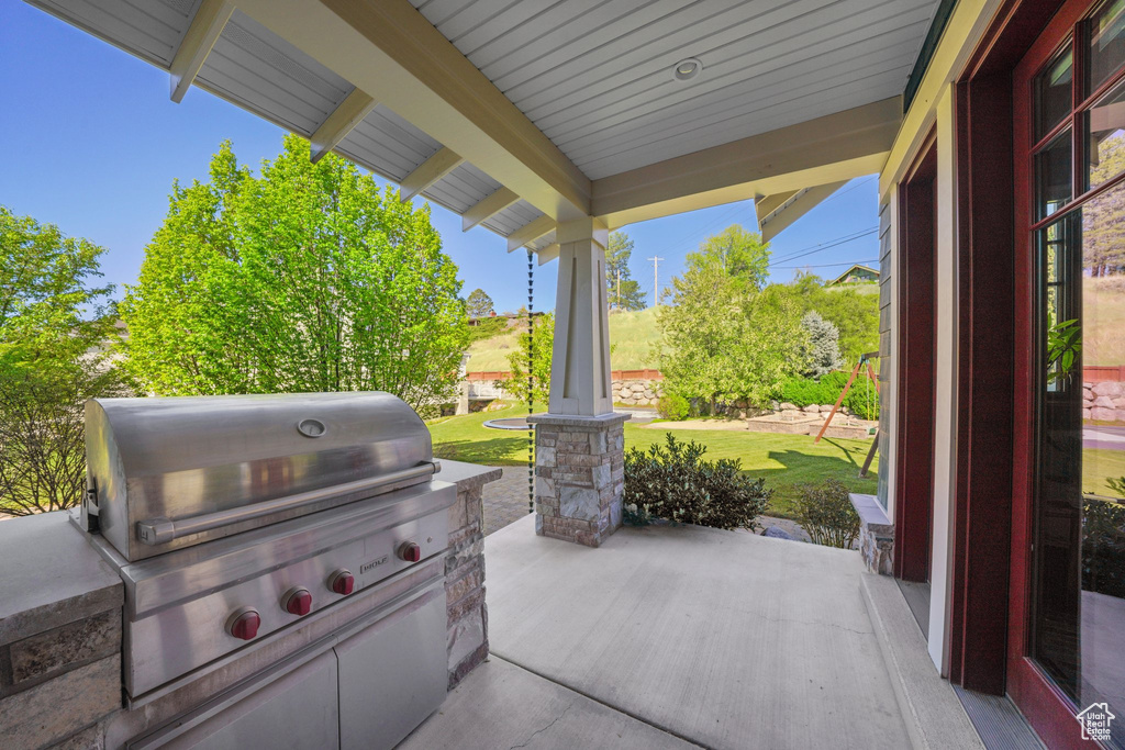 View of patio with grilling area