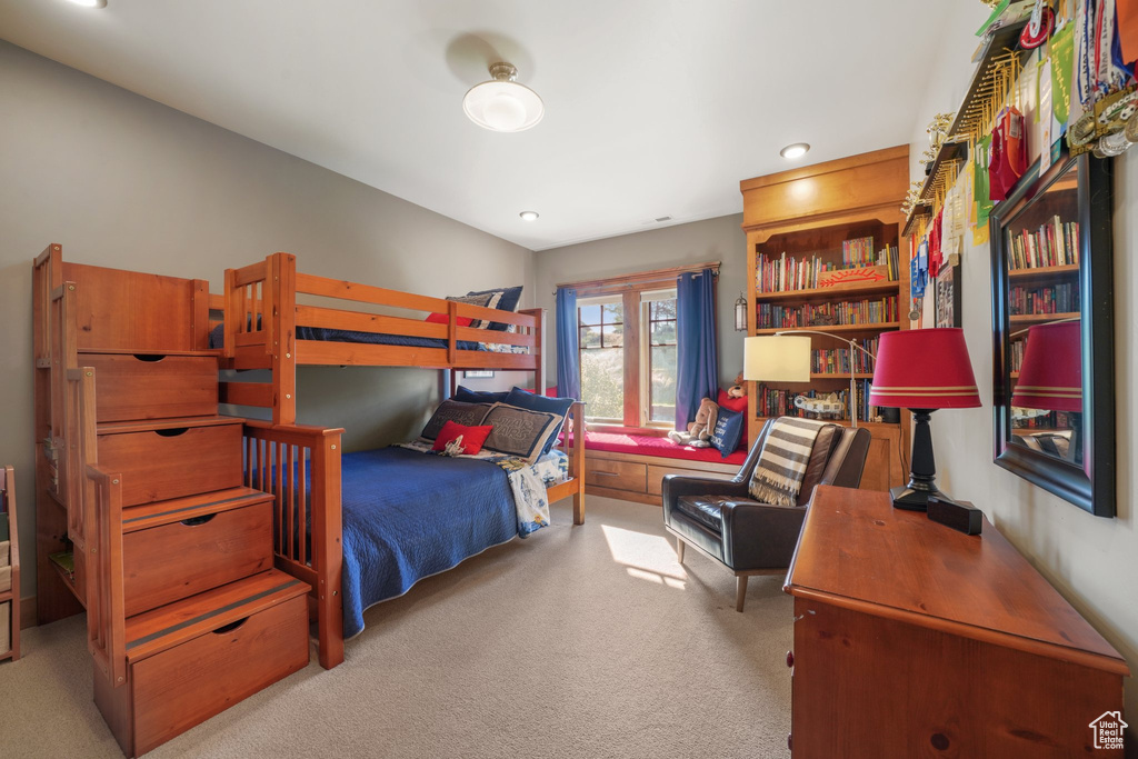 Bedroom with carpet flooring and recessed lighting