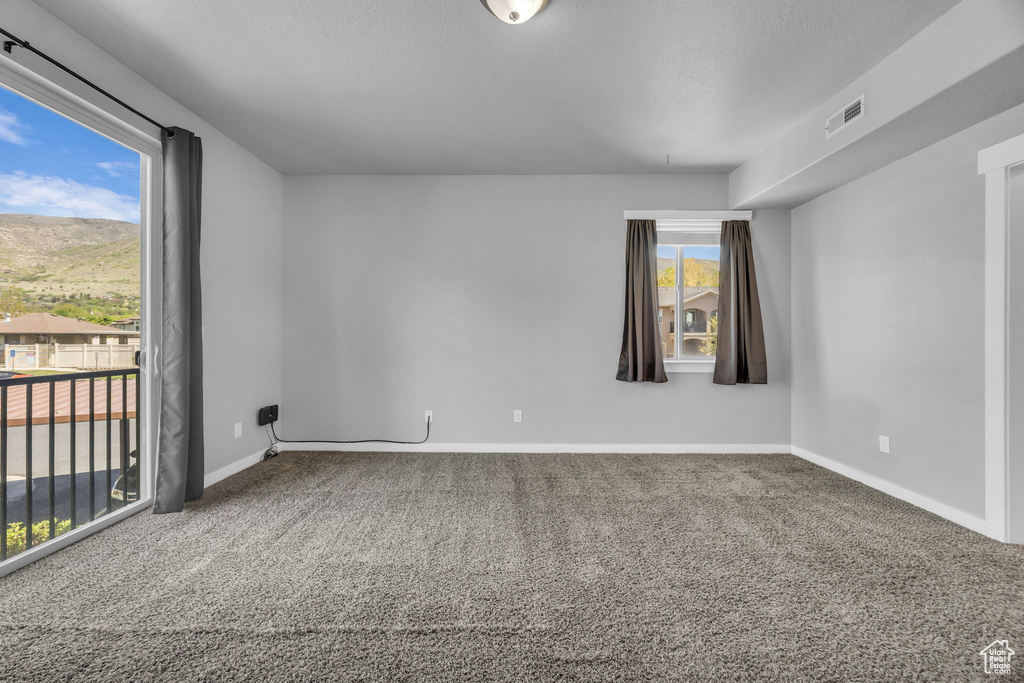 Spare room featuring carpet flooring, a healthy amount of sunlight, and visible vents