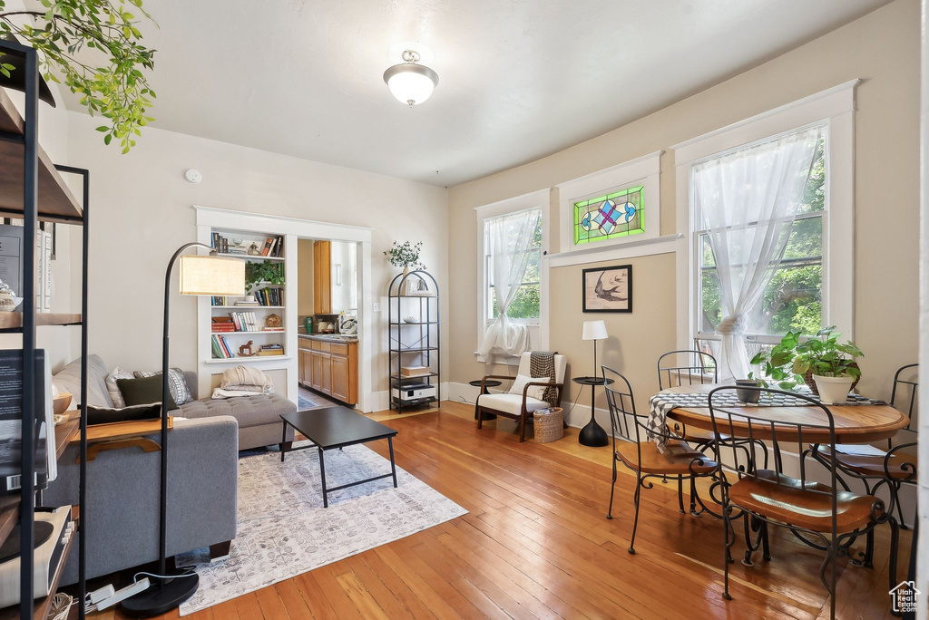 Living room with light wood-type flooring