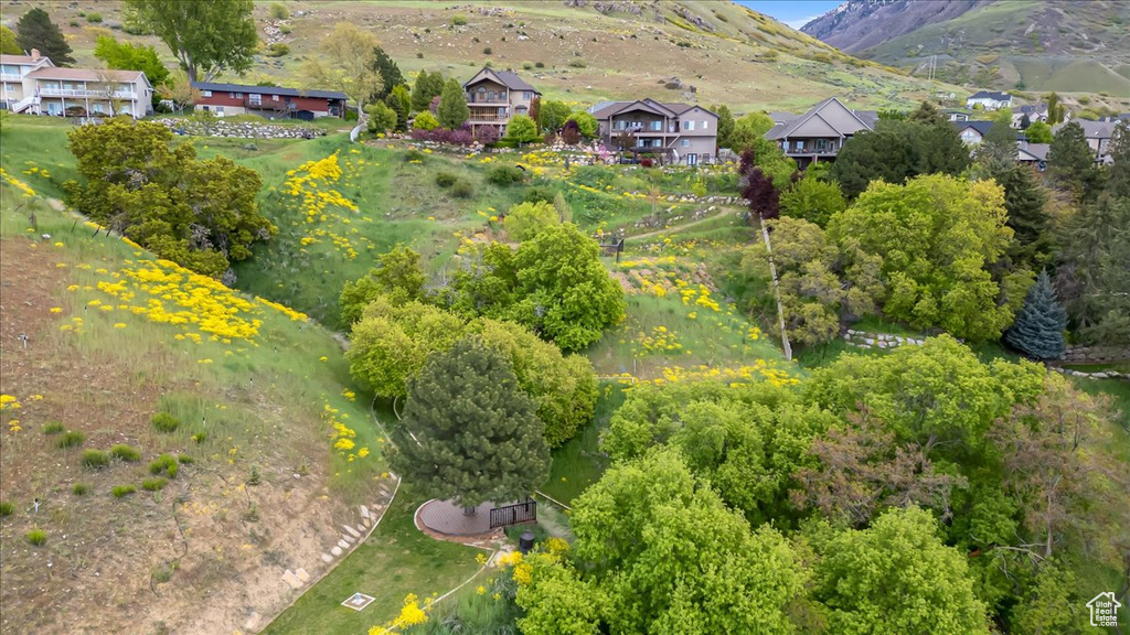 Bird\'s eye view with a mountain view