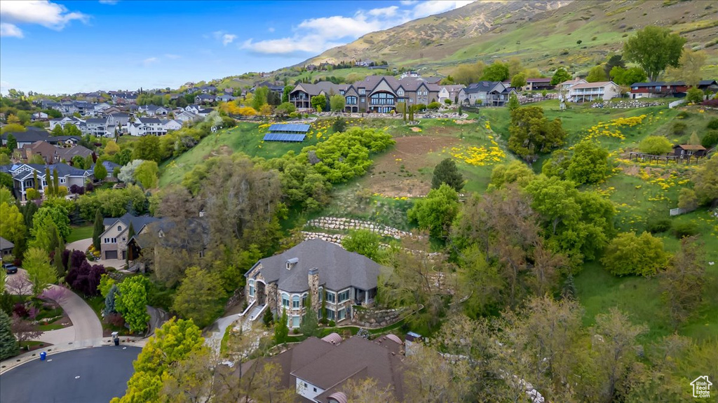 Bird\'s eye view with a mountain view and a residential view