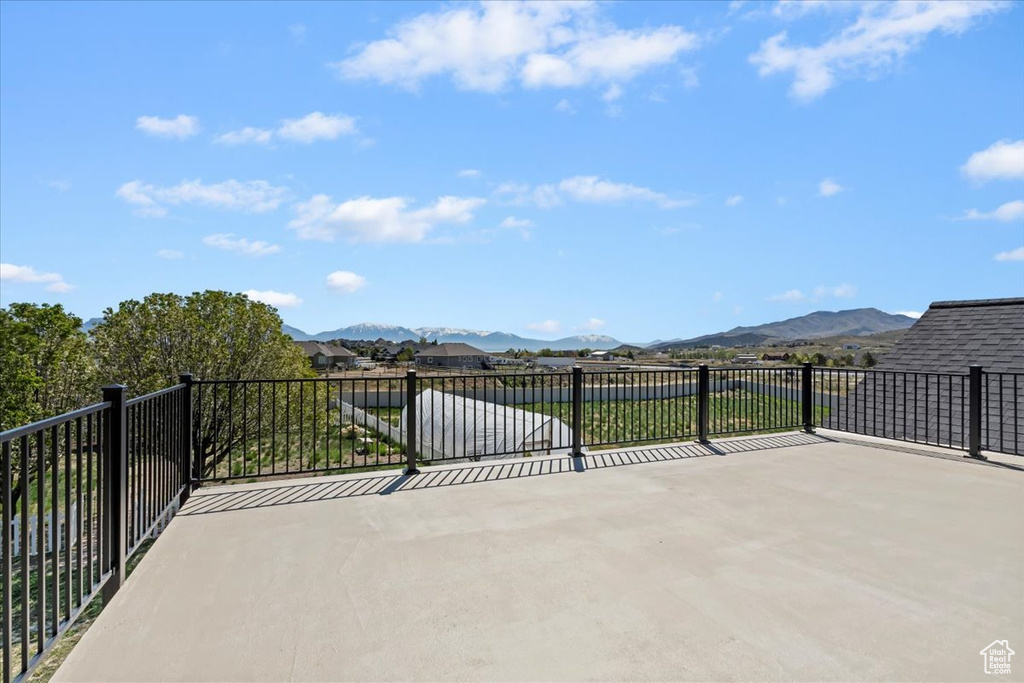 View of patio featuring a mountain view