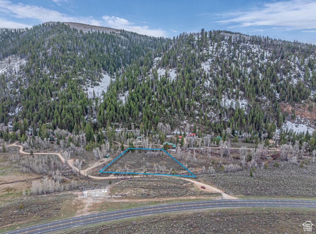 Aerial view featuring a mountain view