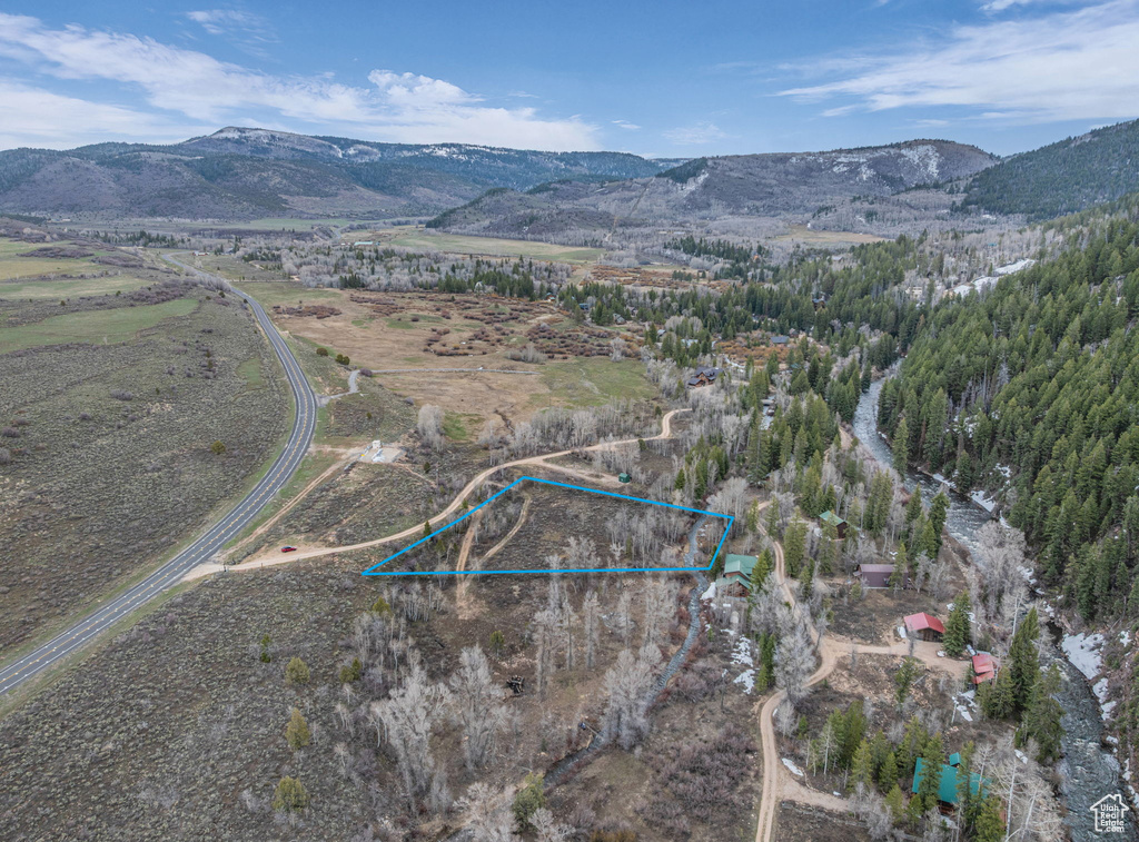 Drone / aerial view with a mountain view