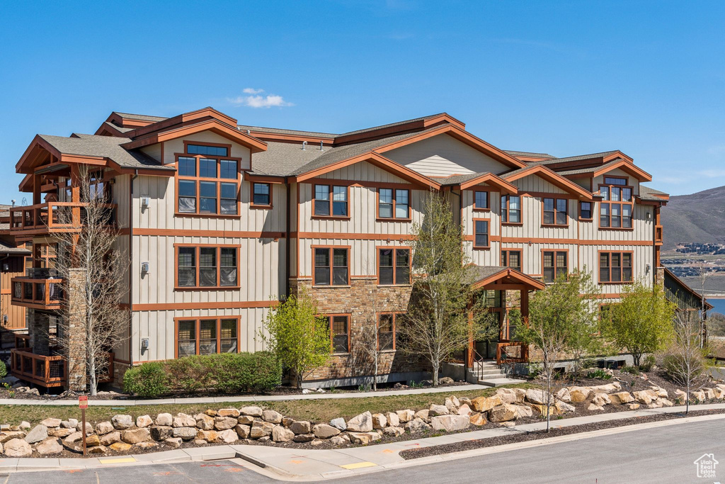 View of building exterior with a mountain view