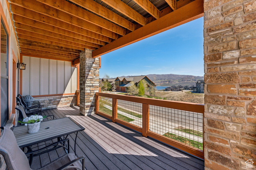 Deck featuring a mountain view
