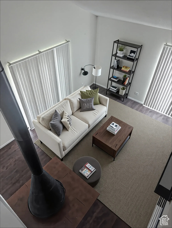 Living area with wood finished floors