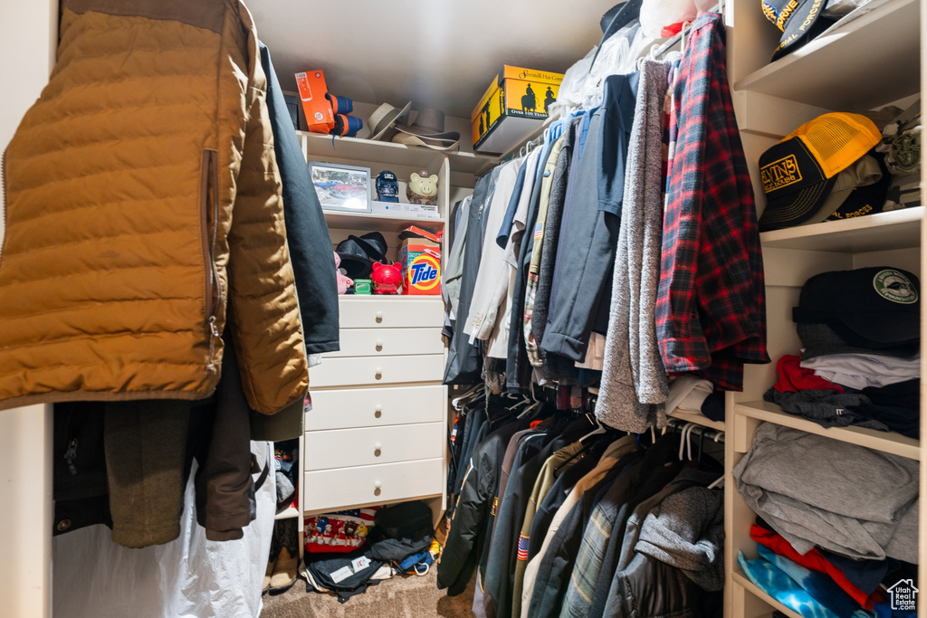 Walk in closet with carpet