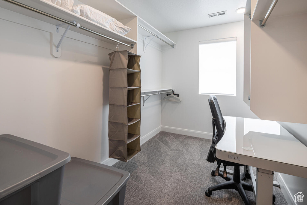 Walk in closet with carpet and visible vents
