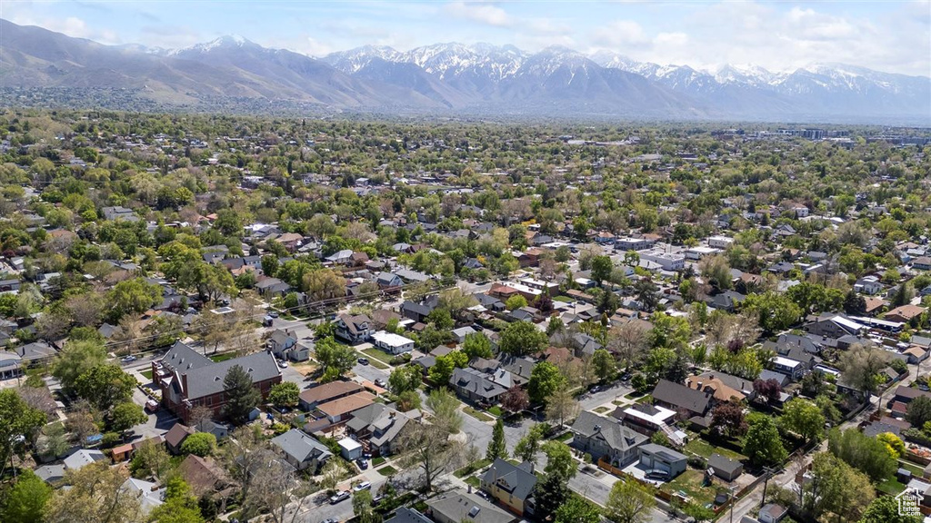 Aerial view featuring a mountain view
