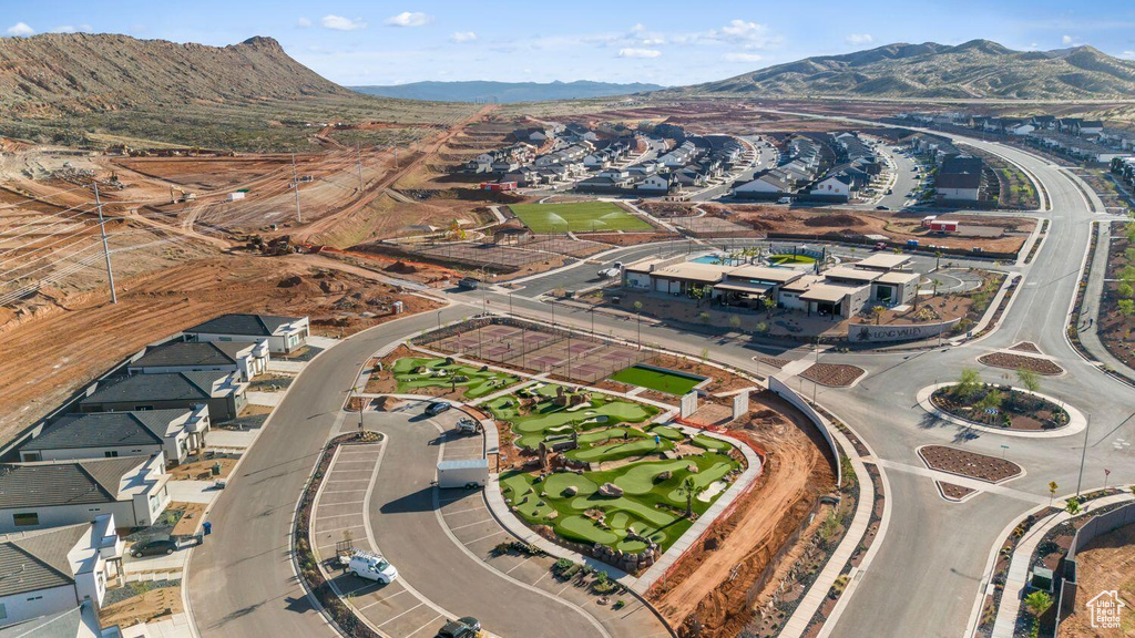 Drone / aerial view featuring a mountain view and a residential view