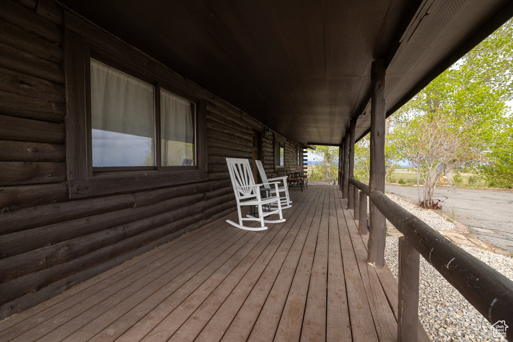 Wooden terrace with covered porch
