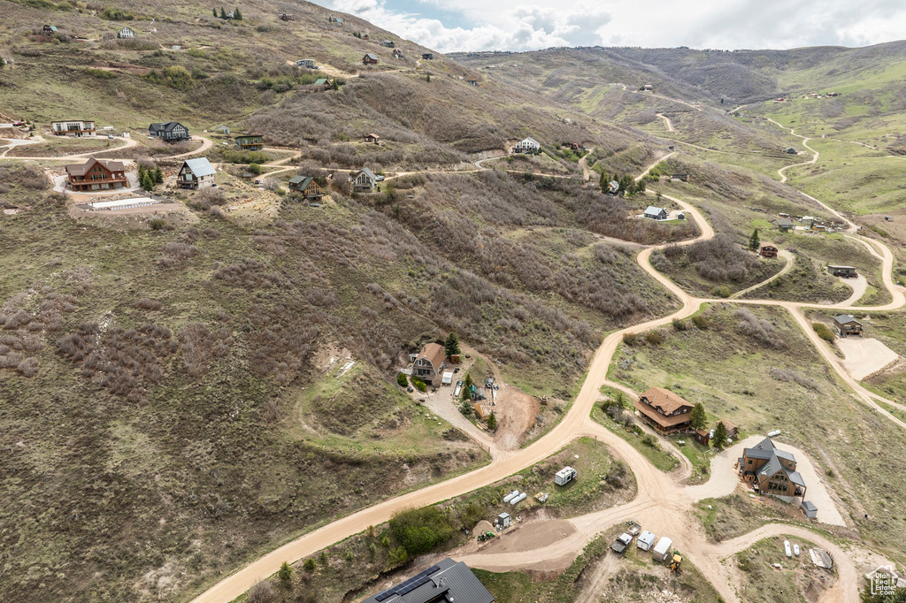 Drone / aerial view featuring a mountain view