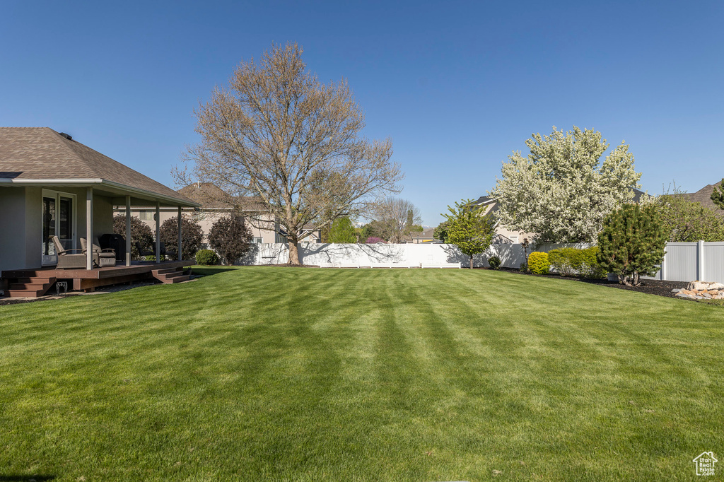 View of yard with a fenced backyard
