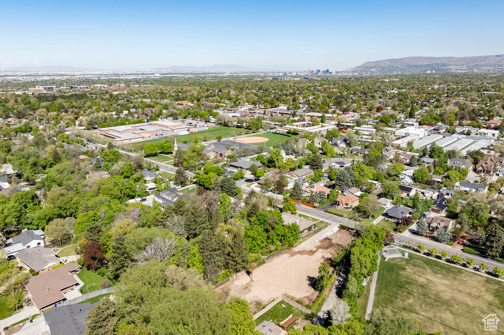 Aerial view featuring a mountain view