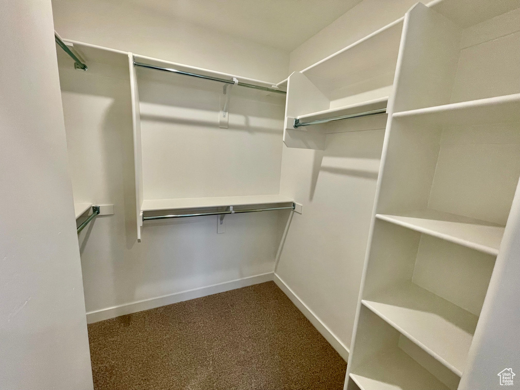 Walk in closet with dark carpet