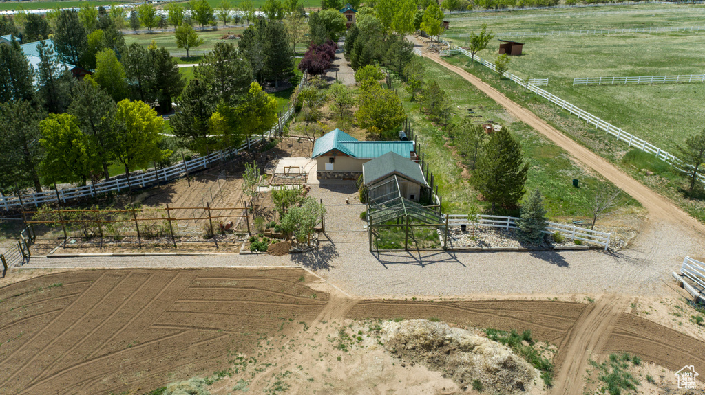 Aerial view featuring a rural view
