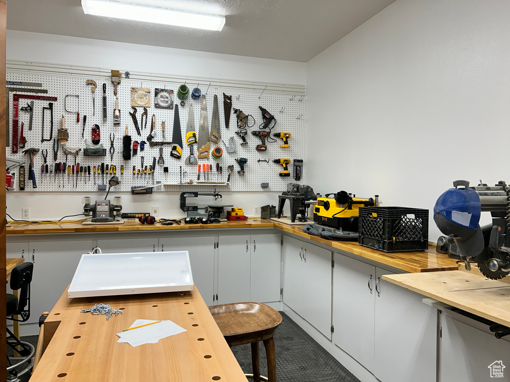 Kitchen featuring butcher block countertops