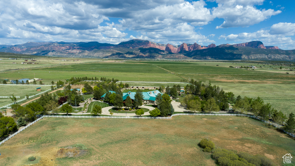 Bird's eye view featuring a rural view and a mountain view