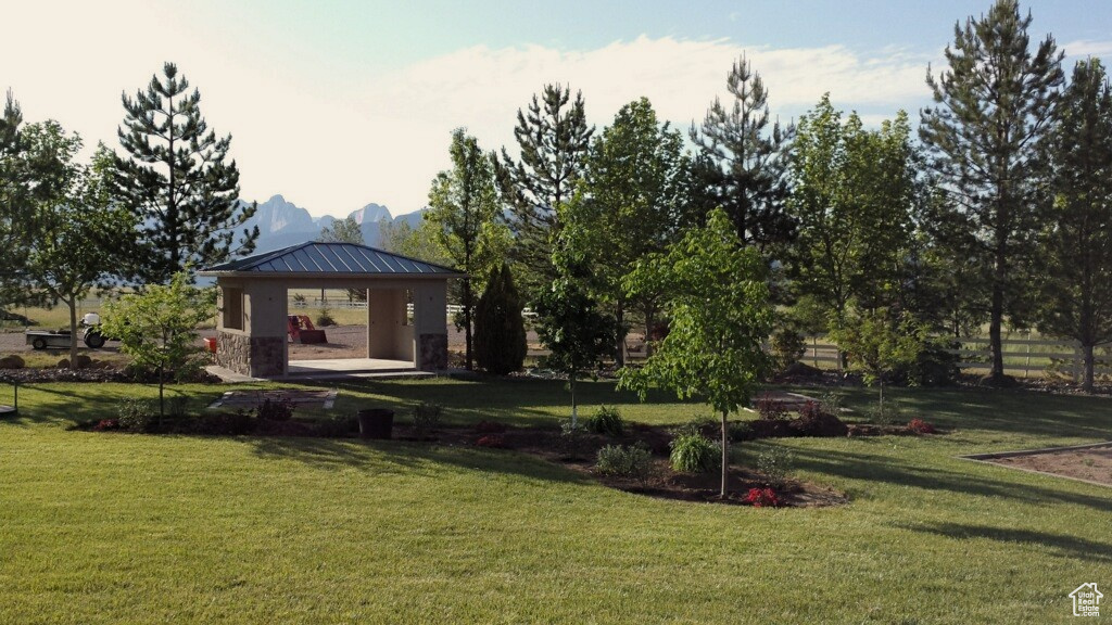 View of yard with a gazebo