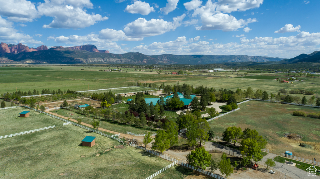 Bird's eye view featuring a rural view and a mountain view