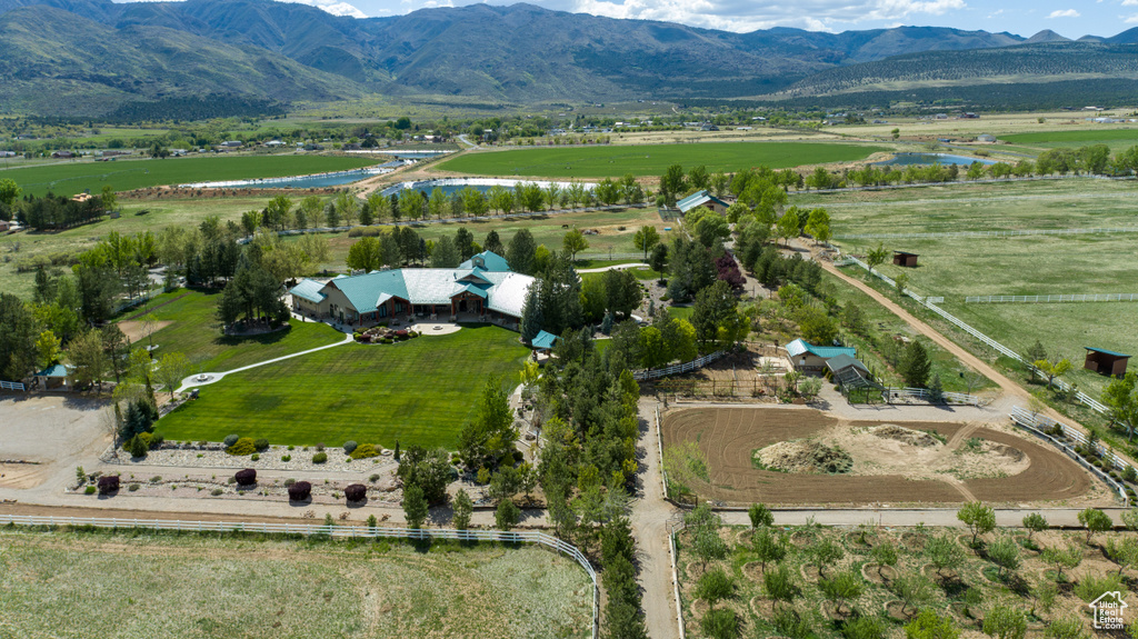Birds eye view of property featuring a rural view and a mountain view