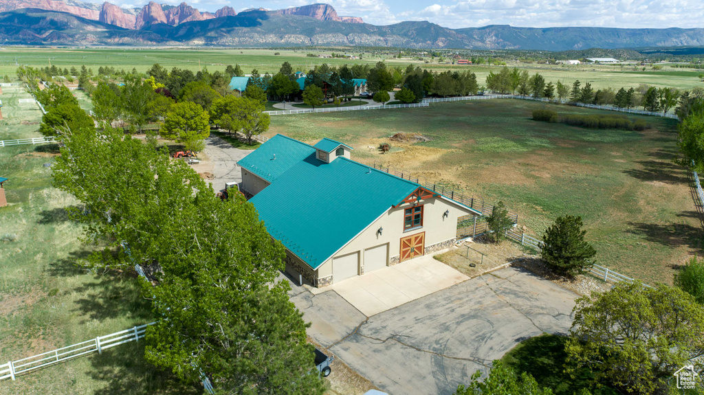 Drone / aerial view featuring a rural view and a mountain view