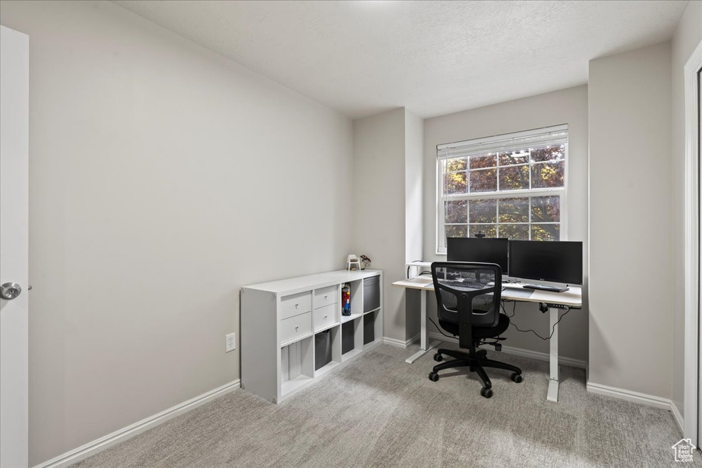 Office area featuring carpet and baseboards