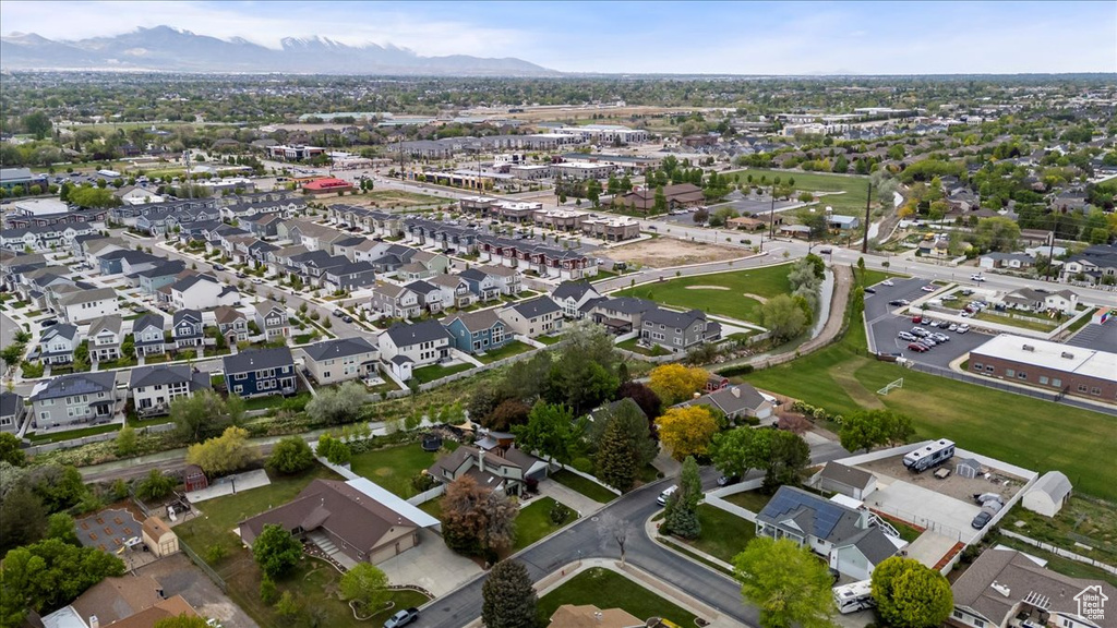 Aerial view featuring a residential view and a mountain view