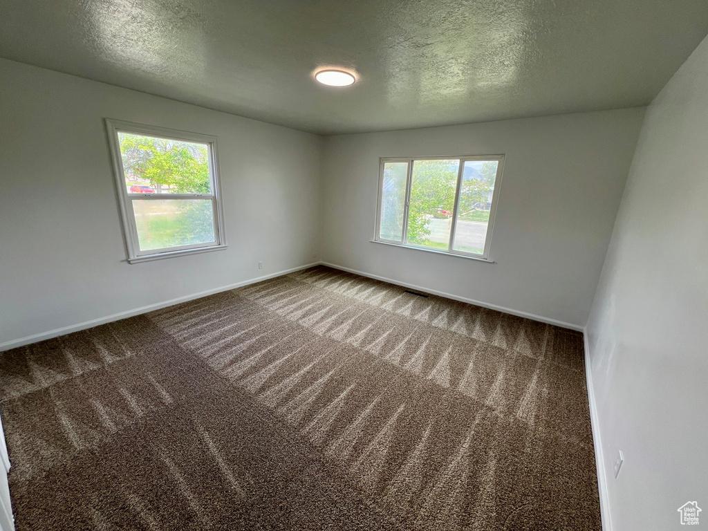Spare room featuring carpet flooring, baseboards, and plenty of natural light