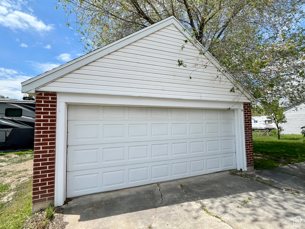 View of detached garage