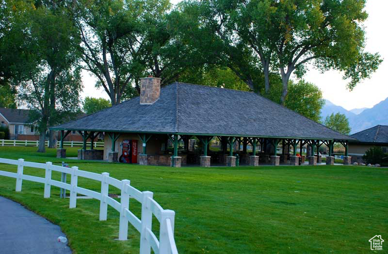 View of community with a gazebo and a mountain view