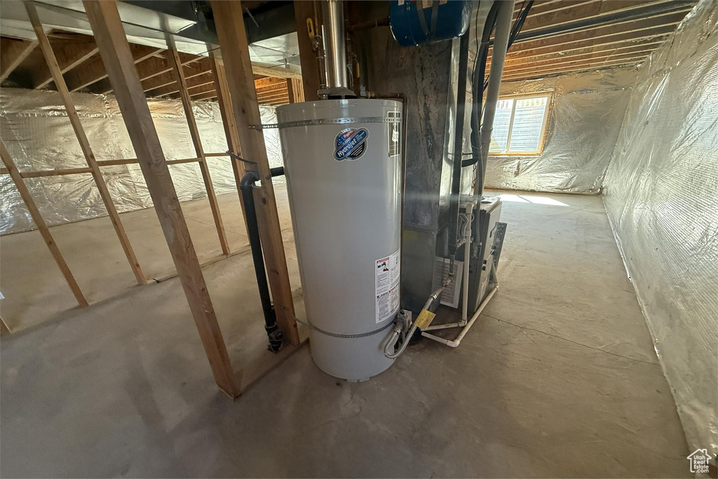 Utility room featuring water heater