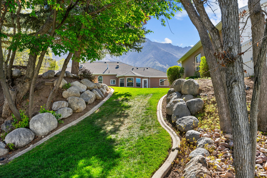 View of yard featuring a mountain view