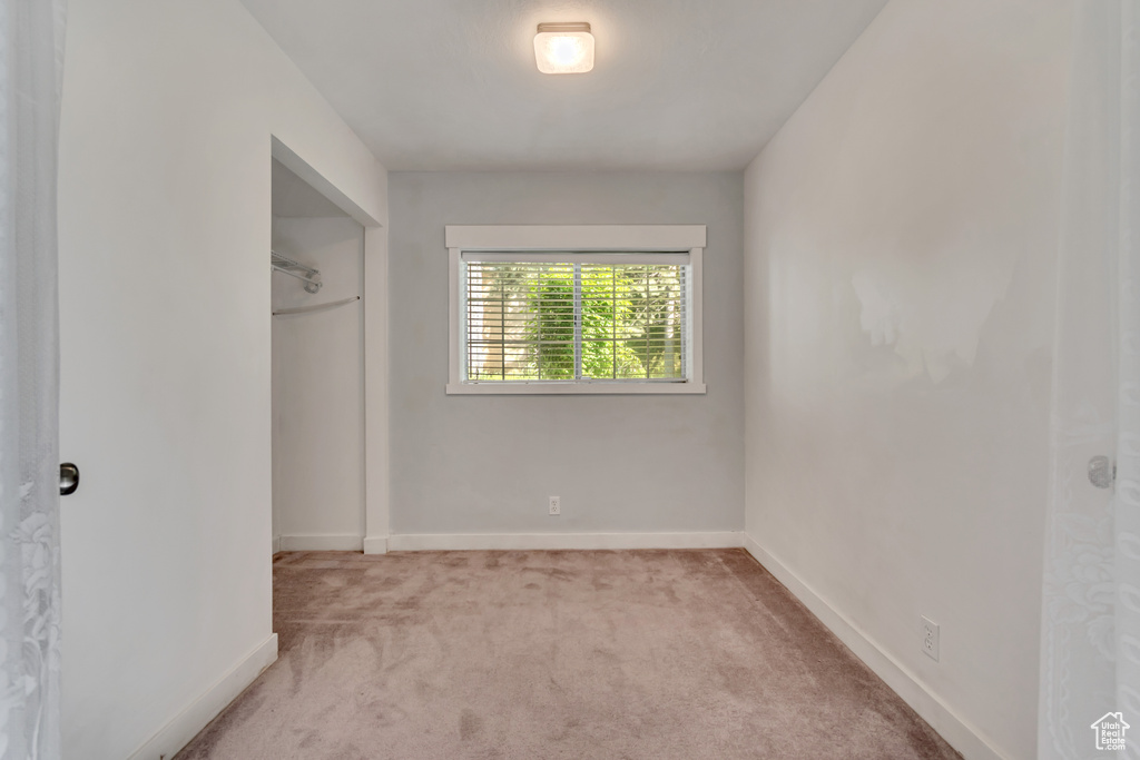 Unfurnished bedroom featuring baseboards, a closet, and carpet