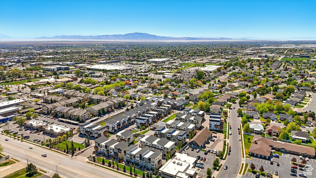 Drone / aerial view featuring a residential view and a mountain view