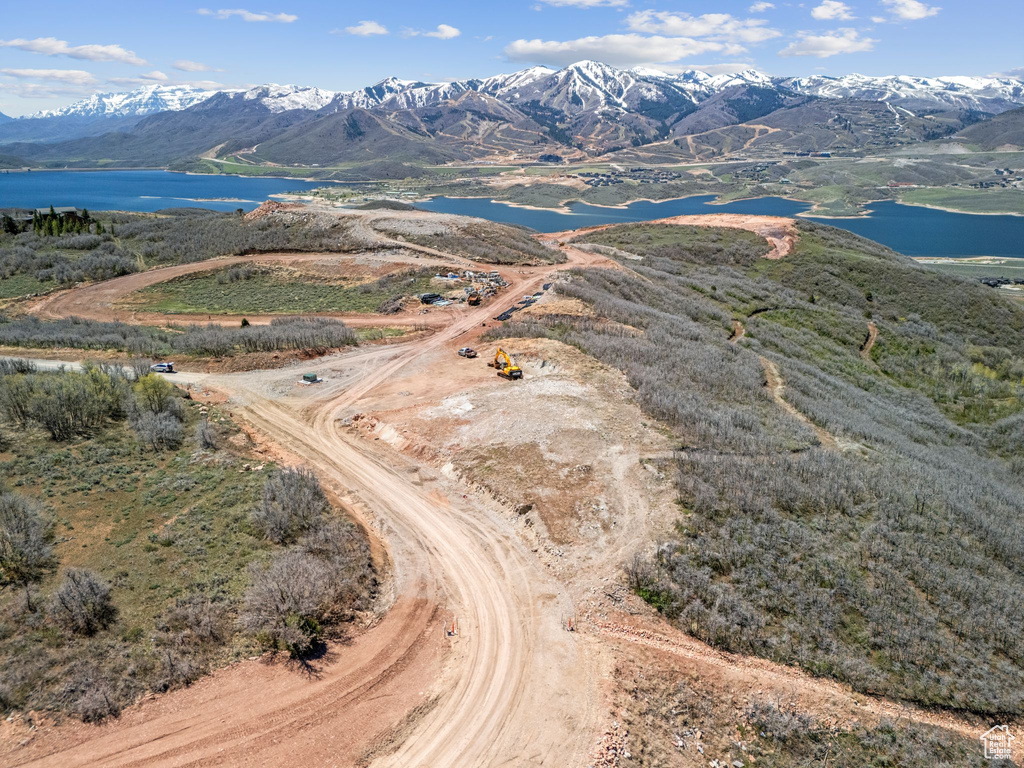 Bird\'s eye view featuring a water and mountain view