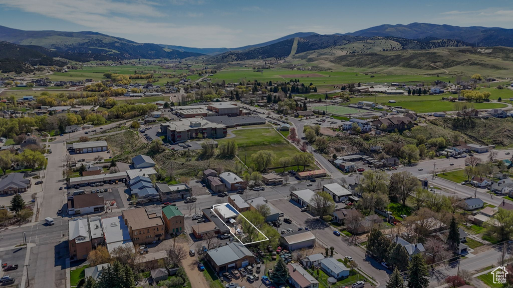 Aerial view featuring a mountain view