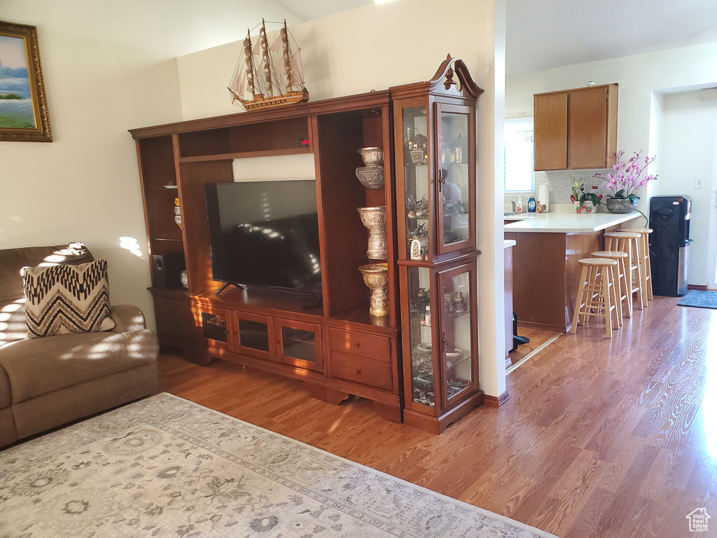 Living room with wood finished floors
