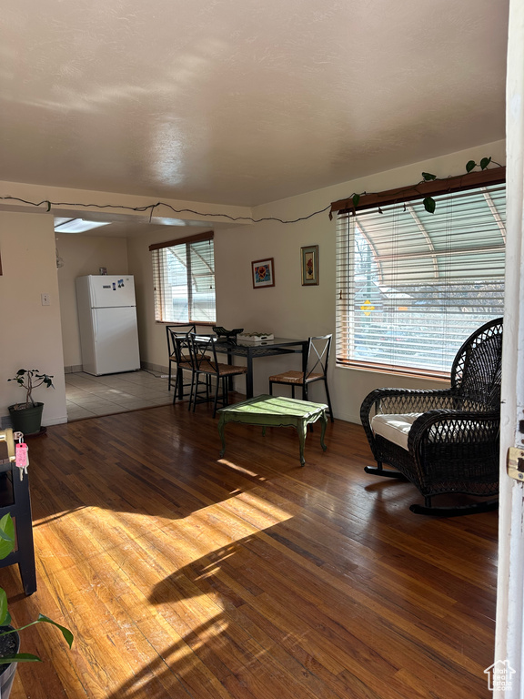Living area with wood finished floors