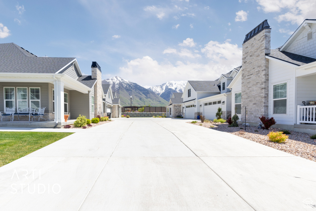 View of street with a mountain view and a residential view
