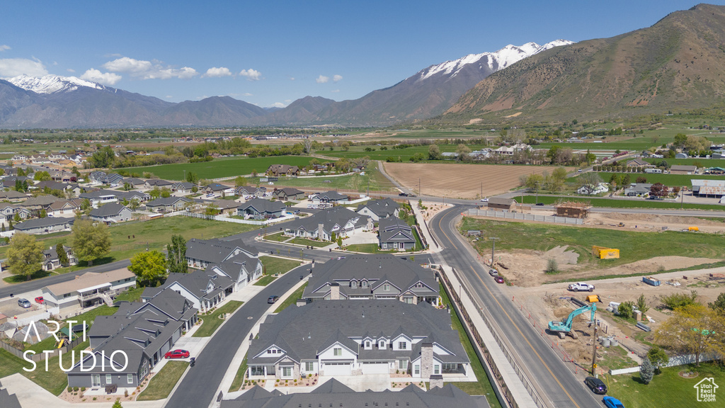 Bird\'s eye view with a mountain view and a residential view