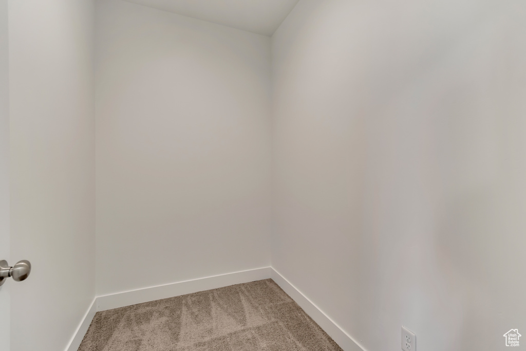 Spacious closet featuring light colored carpet