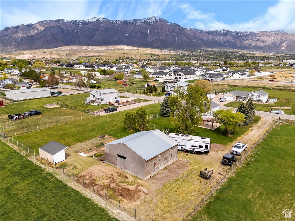 Bird's eye view featuring a residential view and a mountain view