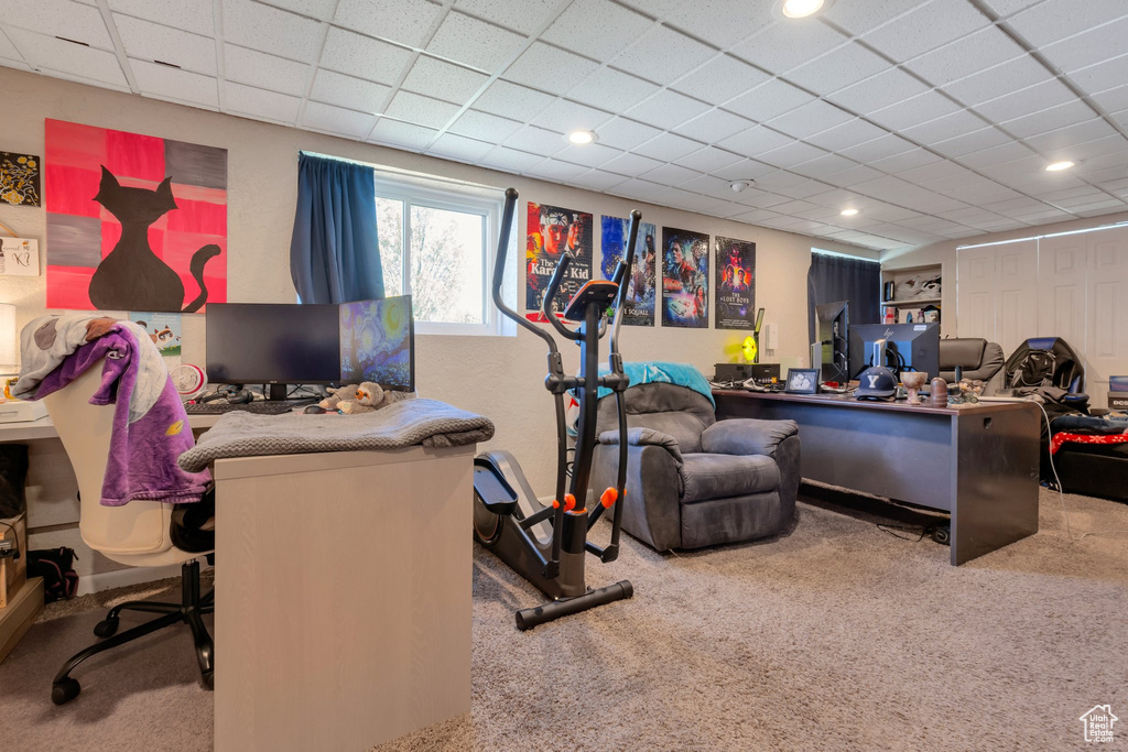 Office featuring recessed lighting and carpet floors