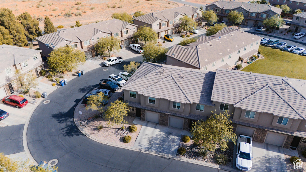 Birds eye view of property with a residential view