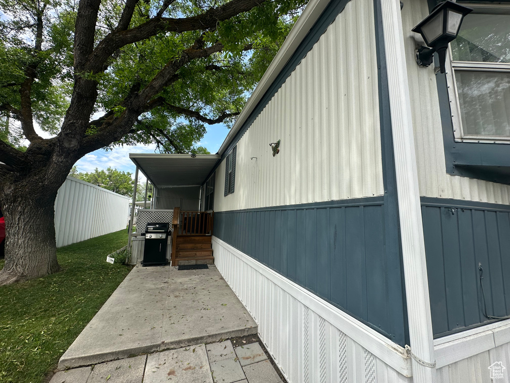 View of home's exterior featuring a patio