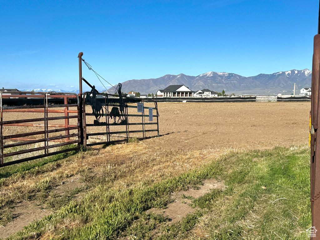 View of yard with a mountain view and a rural view